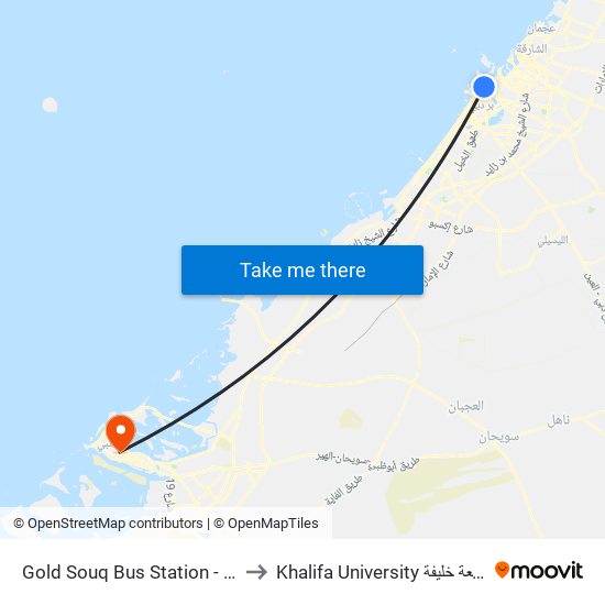 Gold Souq Bus Station - 11 to Khalifa University جامعة خليفة map