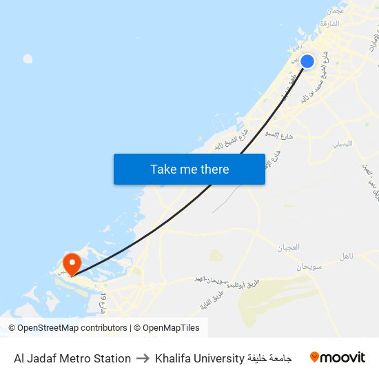 Al Jadaf Metro Station to Khalifa University جامعة خليفة map