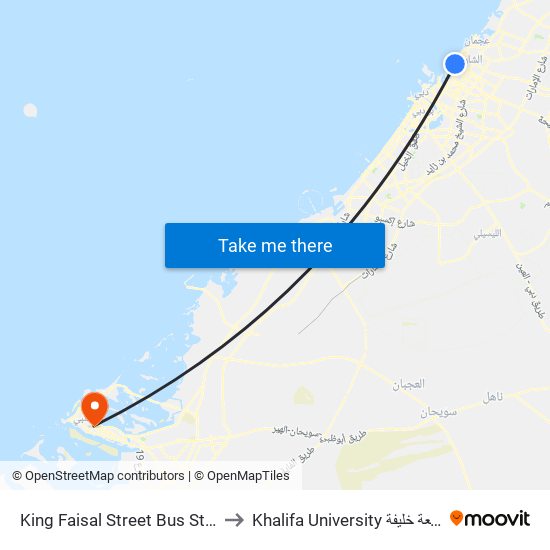 King Faisal Street Bus Stop to Khalifa University جامعة خليفة map