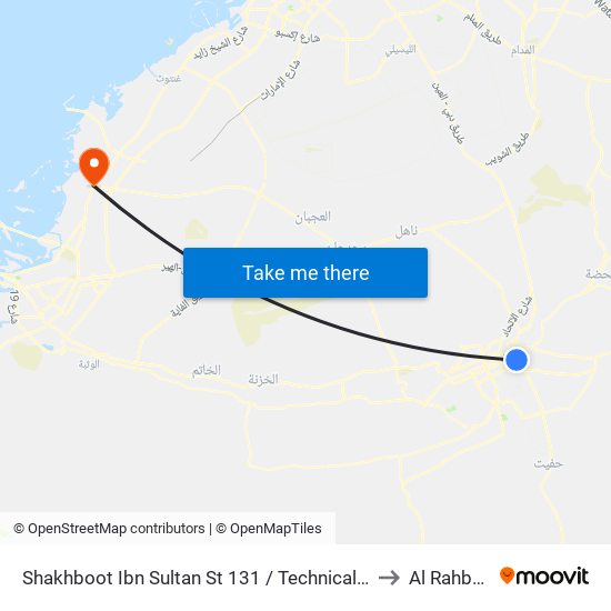 Shakhboot Ibn Sultan St 131 / Technical Secondary School to Al Rahba الرحبة map