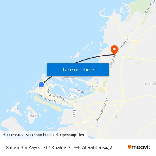 Sultan Bin Zayed St / Khalifa St to Al Rahba الرحبة map