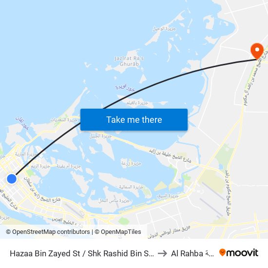 Hazaa Bin Zayed St / Shk Rashid Bin Saeed St to Al Rahba الرحبة map