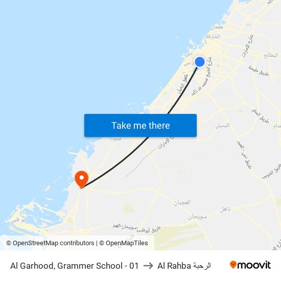 Al Garhood, Grammer School - 01 to Al Rahba الرحبة map