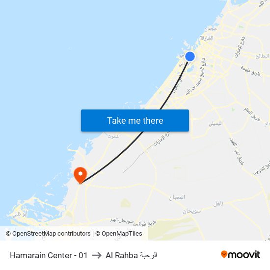 Hamarain Center - 01 to Al Rahba الرحبة map