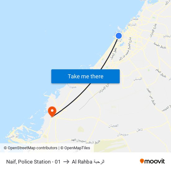 Naif, Police Station - 01 to Al Rahba الرحبة map