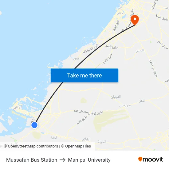 Mussafah Bus Station to Manipal University map