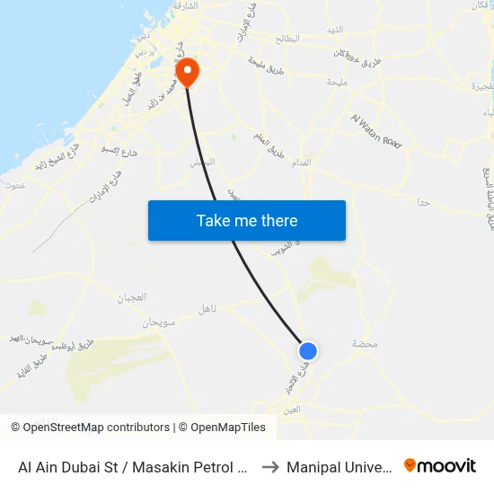 Al Ain Dubai Street / Masakin Petrol Station to Manipal University map