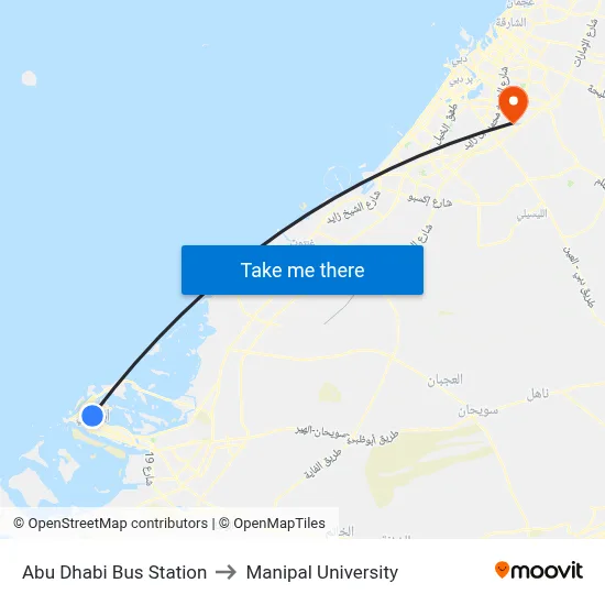 Abu Dhabi Bus Station to Manipal University map