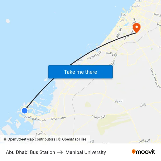 Abu Dhabi Bus Station to Manipal University map