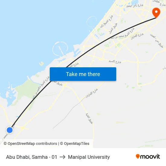 Abu Dhabi, Samha - 01 to Manipal University map