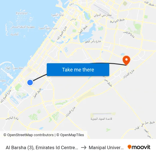 Al Barsha (3), Emirates ID Centre - 02 to Manipal University map