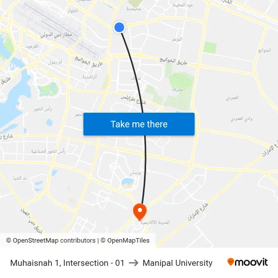 Muhaisnah 1, Intersection - 01 to Manipal University map