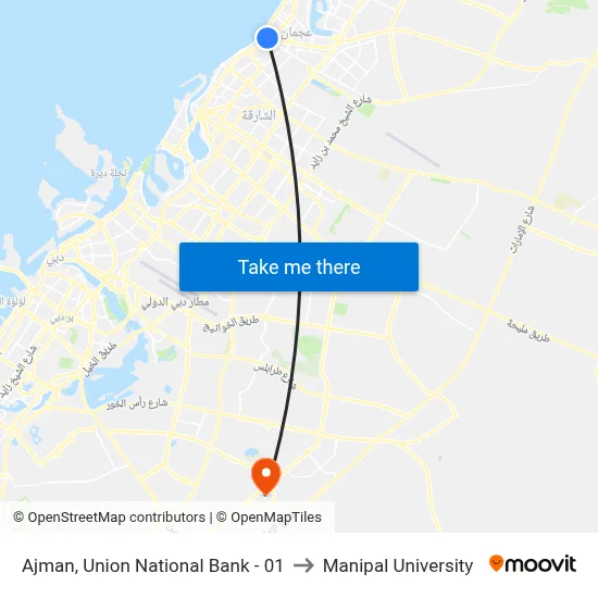 Ajman, Union National Bank - 01 to Manipal University map