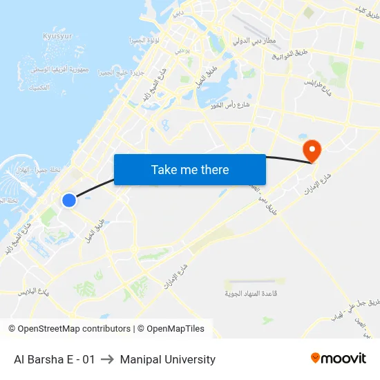 Al Barsha E - 01 to Manipal University map