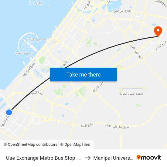 UAE Exchange Metro Bus Stop - 01 to Manipal University map