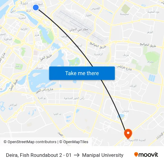 Deira, Fish Roundabout 2 - 01 to Manipal University map