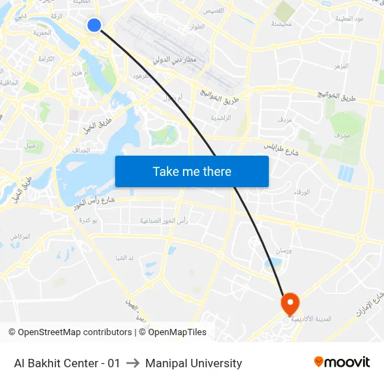 Al Bakhit Center - 01 to Manipal University map