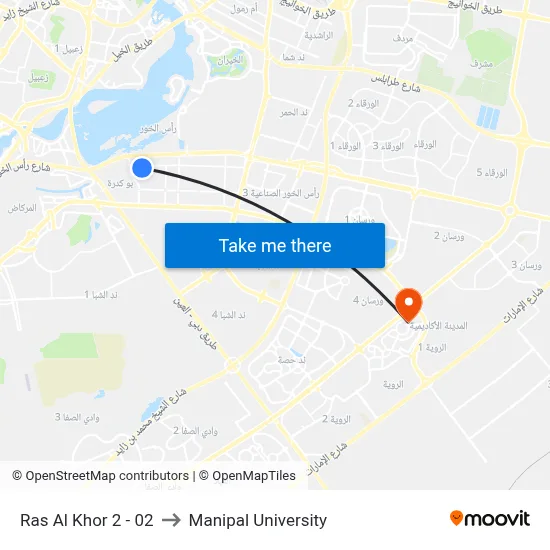 Ras Al Khor 2 - 02 to Manipal University map