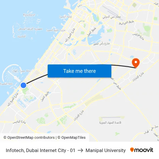 Infotech, Dubai Internet City - 01 to Manipal University map