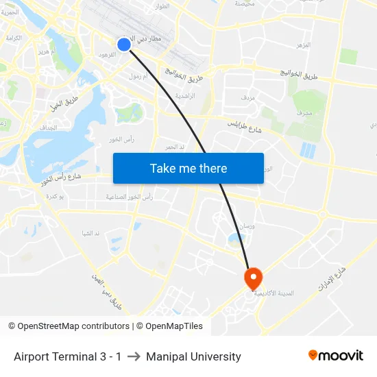 Airport Terminal 3 - 1 to Manipal University map
