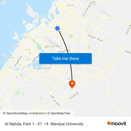 Al Nahda, Park 1 - 01 to Manipal University map
