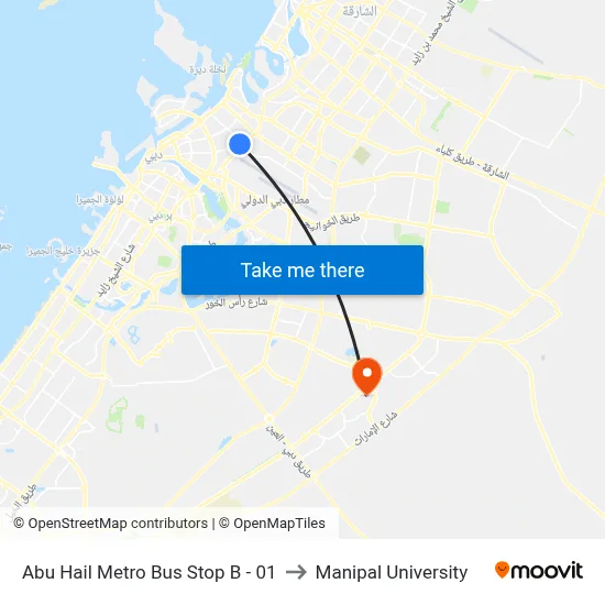 Abu Hail Metro Bus Stop B - 01 to Manipal University map