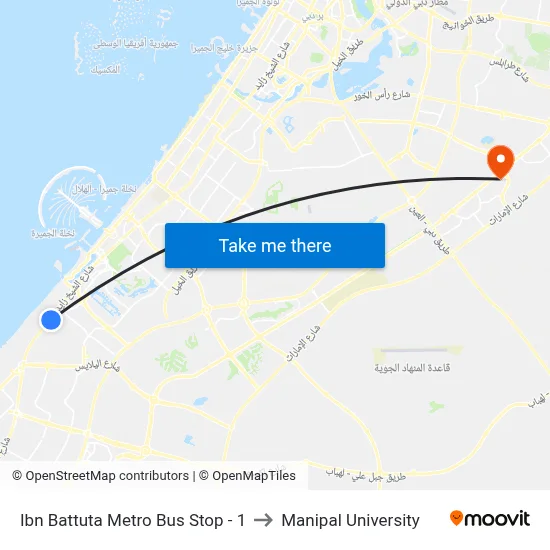 Ibn Battuta Metro Bus Stop - 1 to Manipal University map