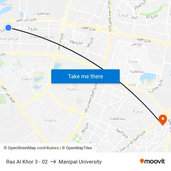 Ras Al Khor 3 - 02 to Manipal University map