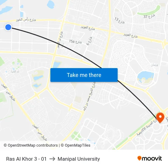 Ras Al Khor 3 - 01 to Manipal University map