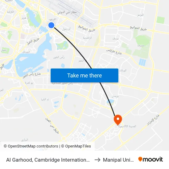Al Garhoud, Cambridge International School - 01 to Manipal University map