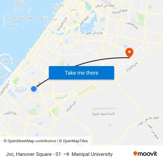 Jvc, Hanover Square - 01 to Manipal University map