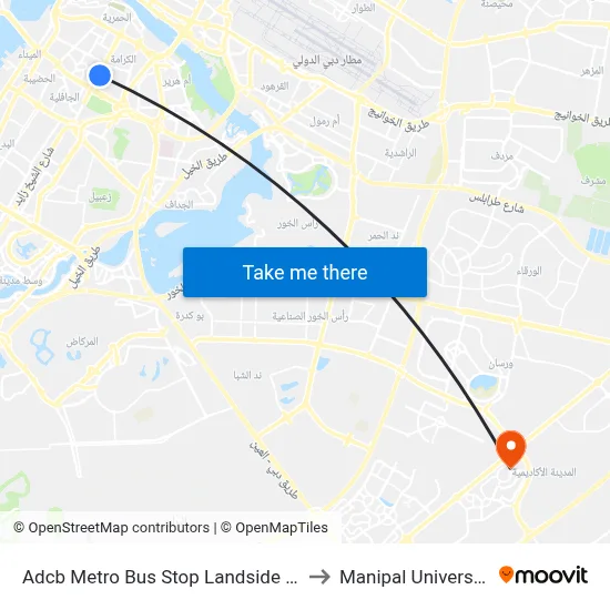 ADCB Metro Bus Stop Landside - 1 to Manipal University map