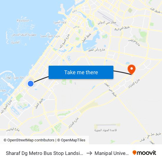 Sharaf Dg Metro Bus Stop Landside - 01 to Manipal University map