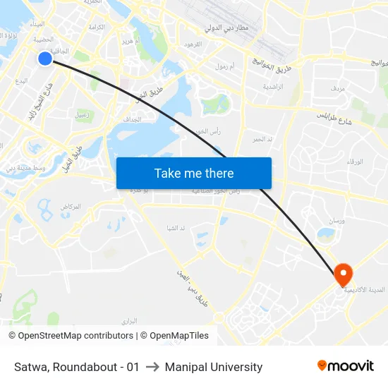 Satwa, Roundabout - 01 to Manipal University map