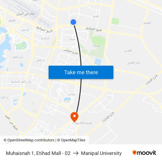 Muhaisnah 1, Etihad Mall - 02 to Manipal University map