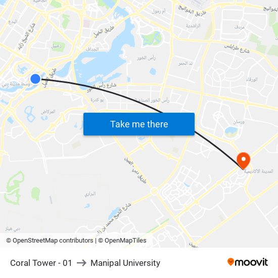 Coral Tower - 01 to Manipal University map