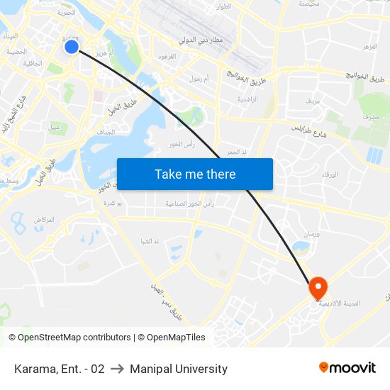 Karama, Ent. - 02 to Manipal University map