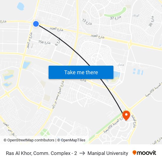 Ras Al Khor, Comm. Complex - 2 to Manipal University map