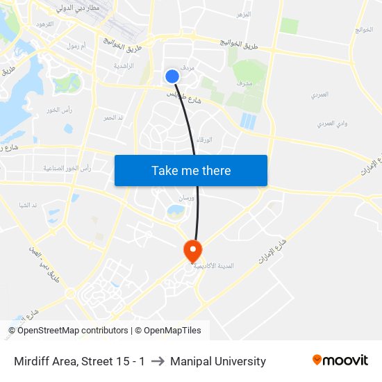 Mirdiff Area, Street 15 - 1 to Manipal University map