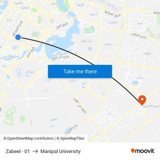 Zabeel - 01 to Manipal University map