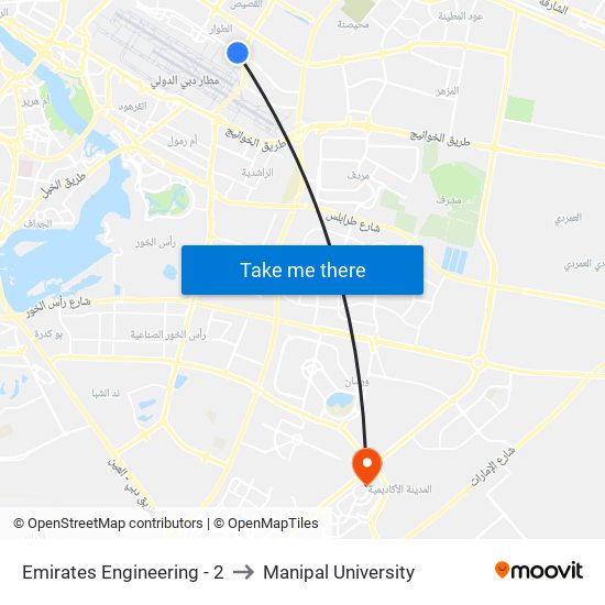 Emirates Engineering - 2 to Manipal University map