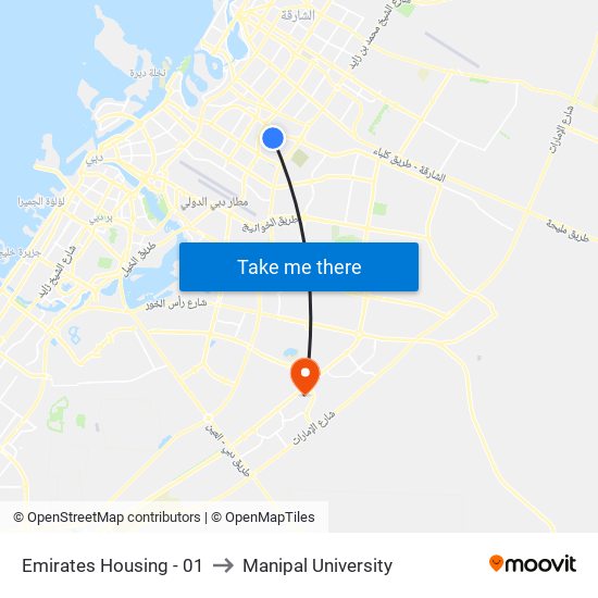 Emirates Housing - 01 to Manipal University map