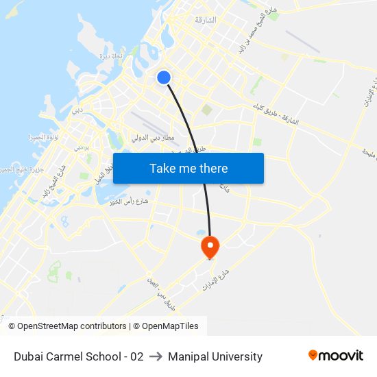 Dubai Carmel School - 02 to Manipal University map