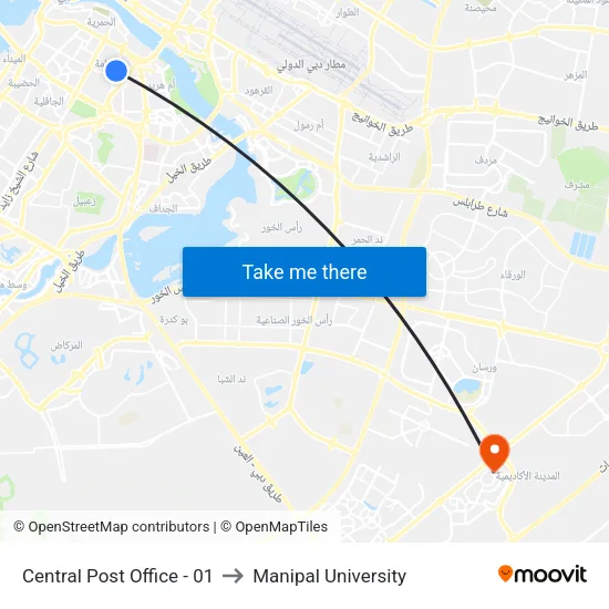 Central Post Office - 01 to Manipal University map