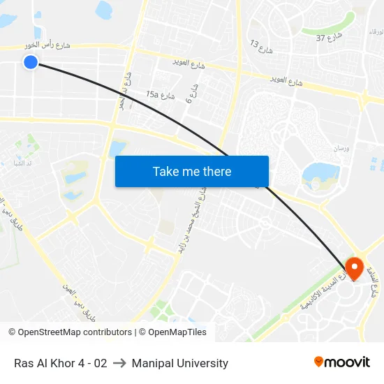 Ras Al Khor 4 - 02 to Manipal University map