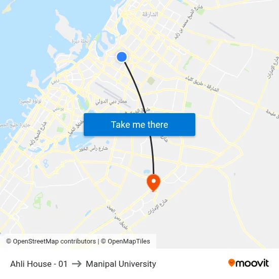 Ahli House - 01 to Manipal University map