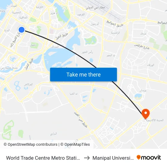 World Trade Centre Metro Station to Manipal University map
