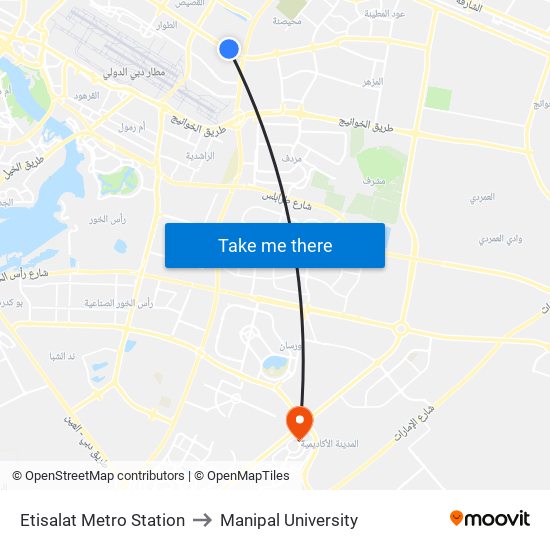 Etisalat Metro Station to Manipal University map