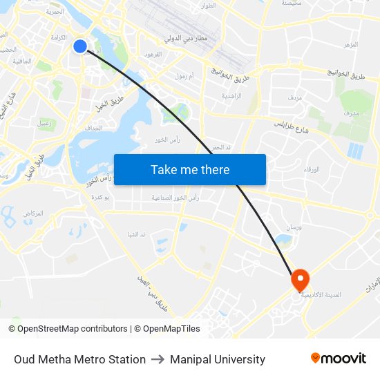 Oud Metha Metro Station to Manipal University map