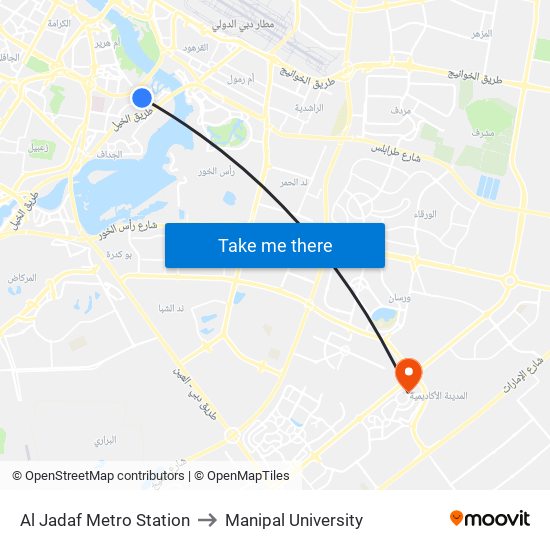 Al Jadaf Metro Station to Manipal University map
